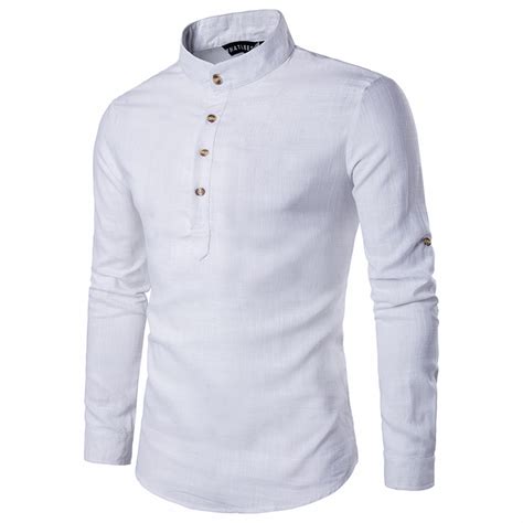 Mandarin Collar In Traditional Chinese Color Cotton Blended Shirt