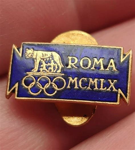 🔴Vintage 1960 Rome Roma Olympics Souvenir Blue & Gold She Wolf Pin
