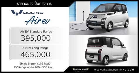 ราคาอยางเปนทางการ Wuling Air EV 395 000 465 000 บาท มอเตอร