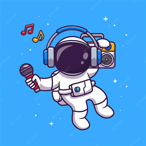 Premium Vector Cute Astronaut Listening Music With Boombox Illustration