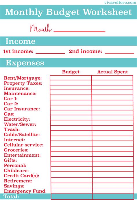 Household Budget Template Printable Ploracolumbus