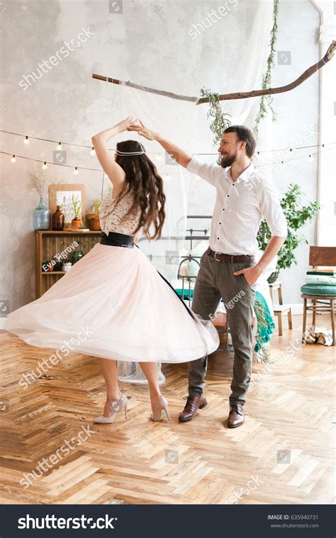 Romantic Couple Dancing On Their Wedding Stock Photo