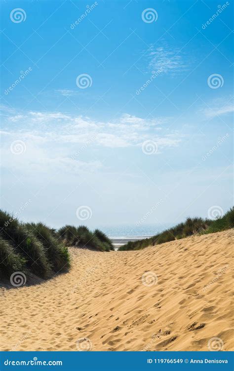 Sandy Formby Beach Near Liverpool On A Sunny Day Stock Image Image Of