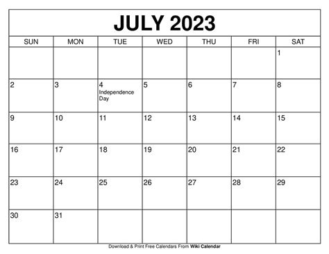 Calendar Printable July 2023 January Calendar 2023