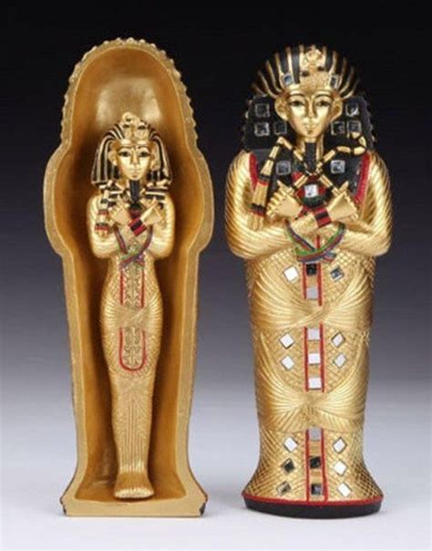 Ancient Egyptian Pharaoh King Tut Sarcophagus And Mummy Statue