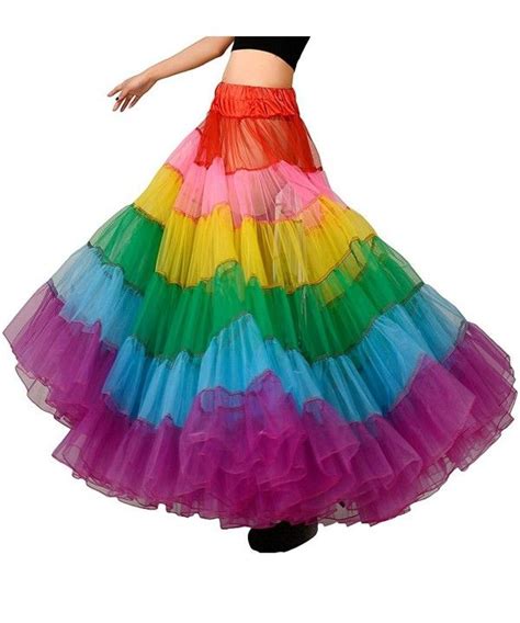 Womens Floor Length Multicolored Rainbow A Line Tutu Skirts Petticoat