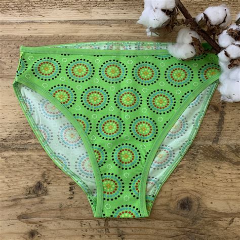 Womens Organic Cotton Mid Rise Bikini Bottoms Green Mara Print You Underwear
