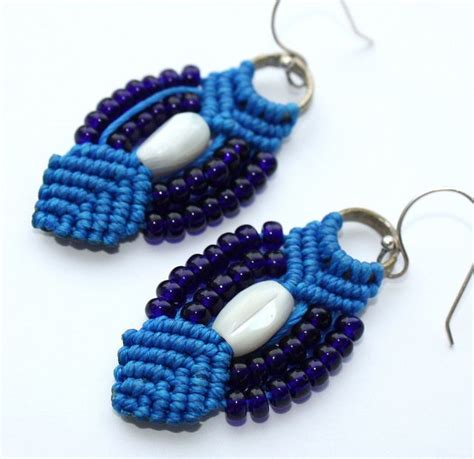 Macrame Earrings With Mother Of Pearl And Glass Beads Macrame Earrings Diy Macrame Earrings