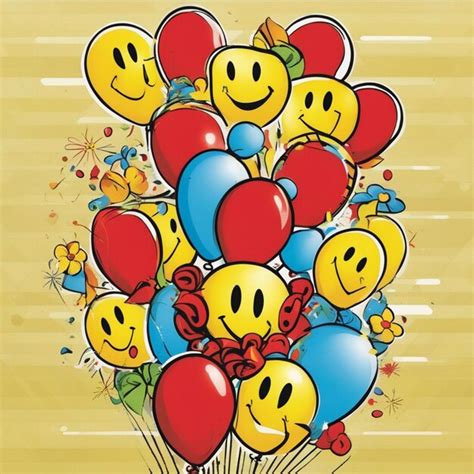 Premium Ai Image Birthday Smiley Bouquet Red And Yellow Balloons