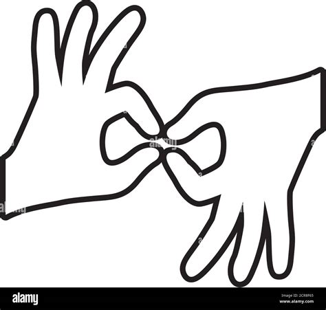 Hands Sign Language Icon Over White Background Line Style Vector