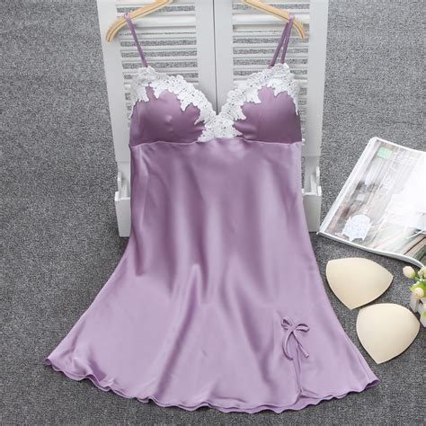 Buy Ladies Sexy Silk Satin Nightgown Lace Nightdress