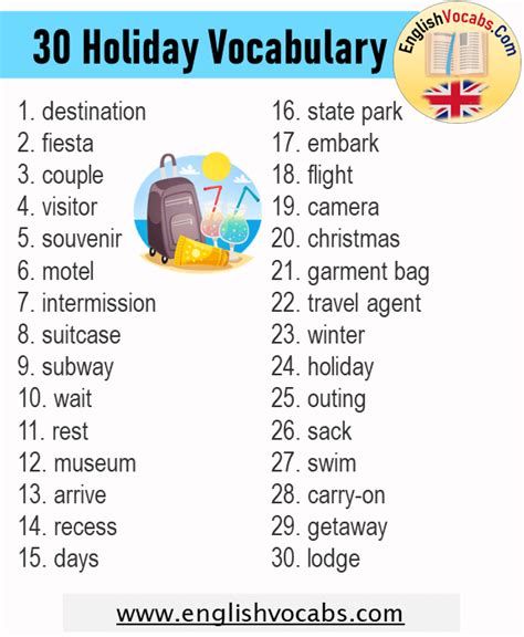 30 Holiday Vocabulary Archives English Vocabs