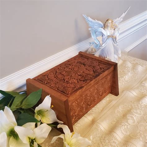 Wooden Urn Box For Burial - Unique Elegant Urn Carved From Solid Cherr - Wally's Wood Crafts, LLC