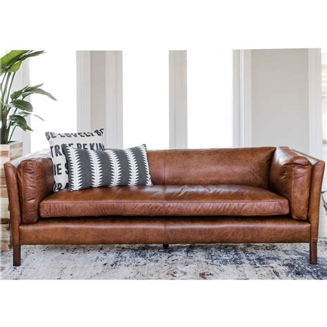 Finley Cognac Leather Sofa 82” In 2020 Modern Leather Sofa Leather