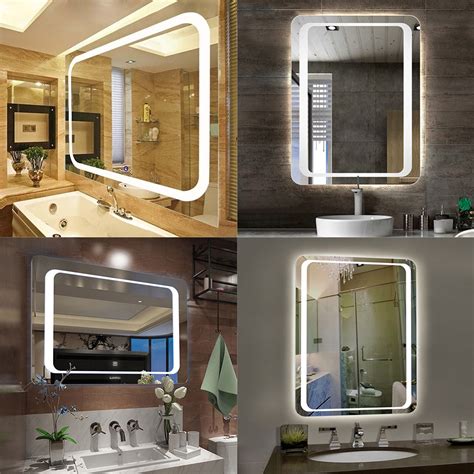 Designer Wall Hung Bathroom Illuminated Led Mirror Demister Pad Touch Control Ebay