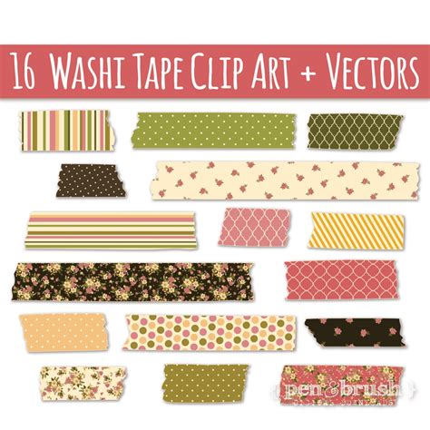 Instant Download Digital Washi Tape Png Washi Tape Clipart Scrapbook Stripes Floral Washi Tape