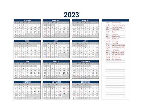 2023 South Africa Annual Calendar With Holidays Free Printable Templates