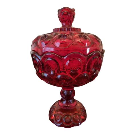 Vintage Smith Glass Pressed Ruby Moon And Stars Compote With Lid Chairish