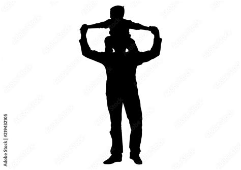 Child Son Sitting On Shoulders Of Man Father Silhouette Vector