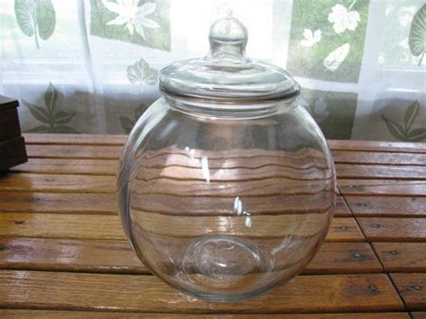 Antique etched peach clear apothecary candy 19 inch x 5 wide jar. Vintage Large Round Heavy Glass Jar with Lid Old Candy ...