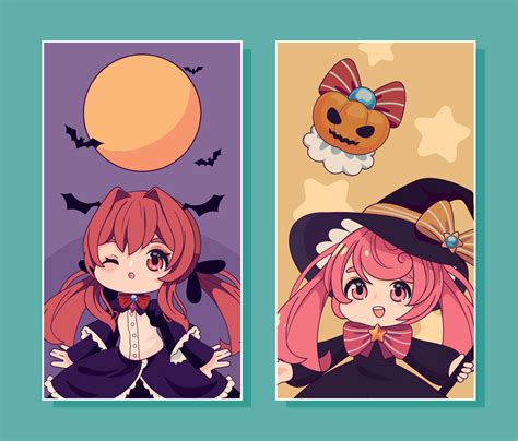 Anime Chibi Chicas Halloween 11484590 Vector En Vecteezy