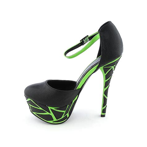 Womens 042 High Heel Dress Shoe Blackneon Green