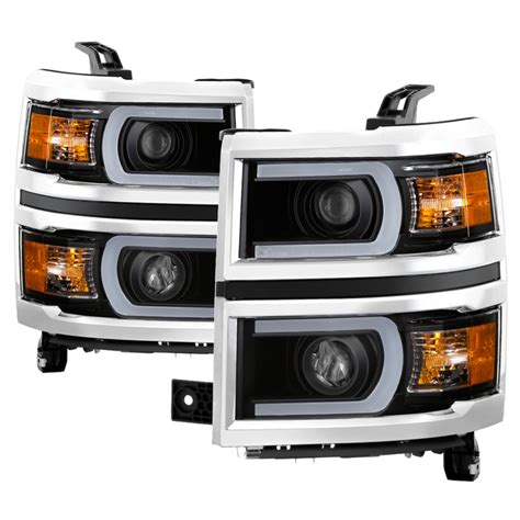 Chevy Silverado 1500 14 15 Projector Headlights Light Bar Drl Black