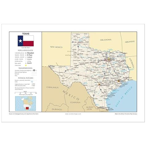 Buy 13x19 Texas General Reference Wall Map Anchor Maps Usa
