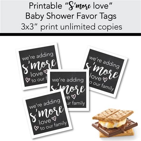 You'll find this list of free printable baby shower invites helpful. Printable Chalkboard S'more Love Baby Shower Favor Tags ...