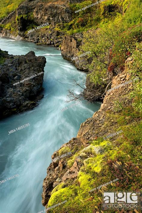 The Course Of The Hvítá Near The Barnafoss And Hraunfossar Waterfalls