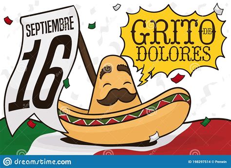 mexican hat pennant and speech bubble celebrating the cry of dolores vector illustration stock