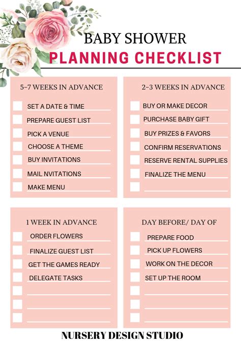 Printable Baby Shower Checklist When Planning A Baby Shower Nursery
