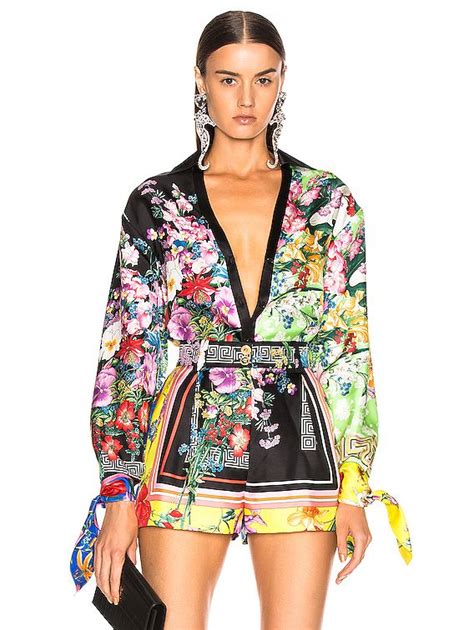 Versace Floral Print Top In Multi Fwrd In 2020 Fashion Floral
