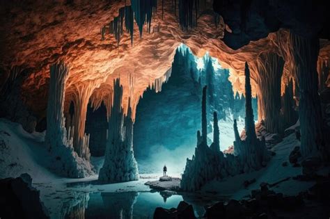 Premium Ai Image A Frozen Underground Lake Surrounded By Towering
