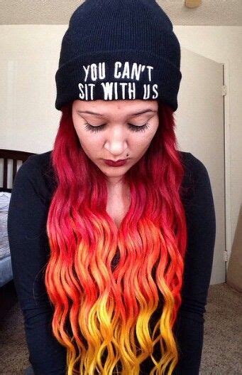 Red Yellow Ombre Dip Dyed Hair Dip Dye Hair Great Hair Hair Collection