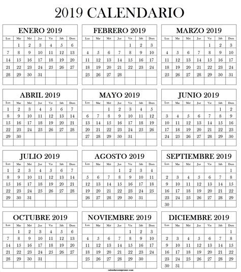 Calendario 2019 Para Imprimir Una Pagina Gratis Para Imprimir Images