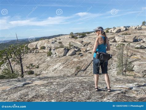 Older Woman Hiker Looking At Rugged Terrain Stock Photo Image Of Blue