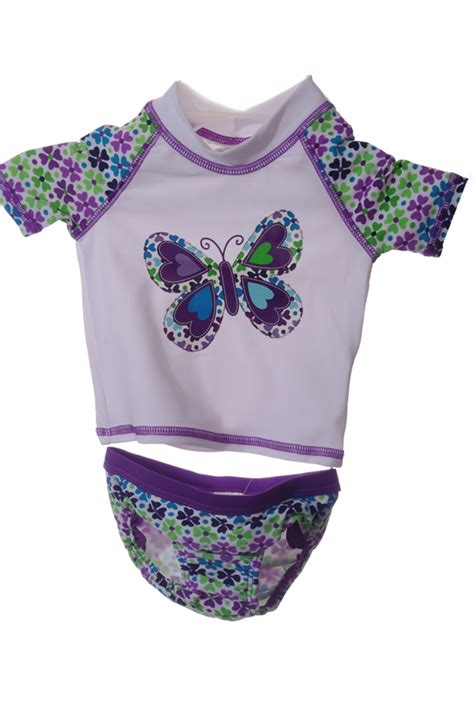 Tcp Baby Girls Butterfly Bathing Suit 2 Piece Tankini Purple Teal 6 9