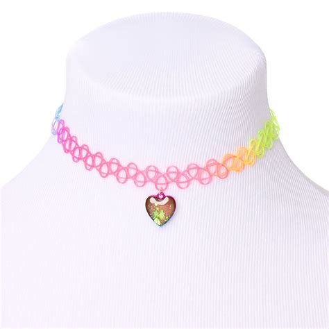 Rainbow Mood Heart Tattoo Choker Necklace Claires