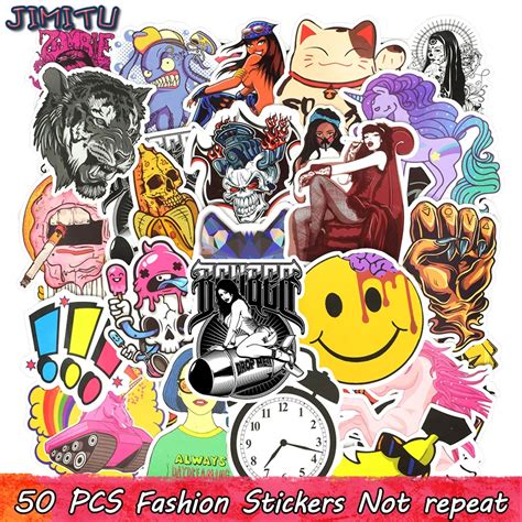 50 Pcs Motorcycle Stickers Graffiti Funny Cool Anime Decals Sticker For