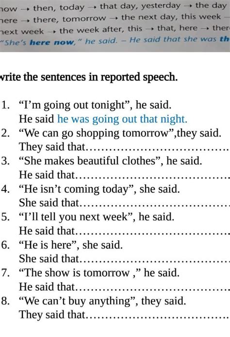 Rewrite The Sentences In Reported Speech