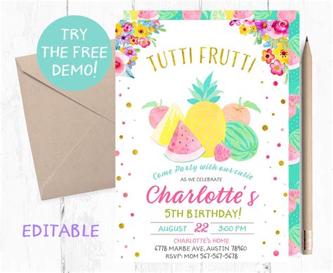Printable Invitations Invitation Paper Printables Tutti Frutti 5th