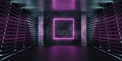 Empty Futuristic Dark Black Metal Basement With Violet Square Light 3d