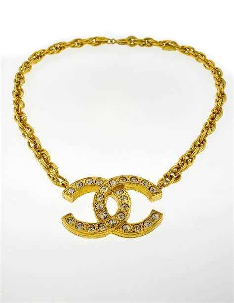 Chanel Vintage Gold Rhinestone Cc Logo Necklace From Amarcord Vintage