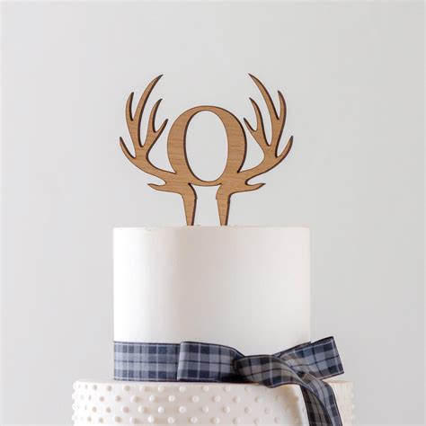 Antler Cake Topper With Wedding Initials Stag Design