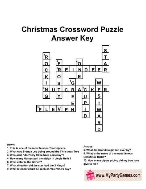 Christmas Crossword Puzzle Printable With Answers Christmas Crossword