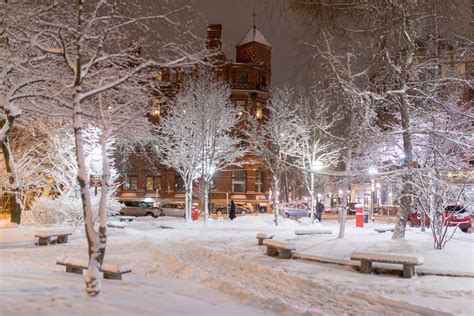 Post Office Park Winter Night After Snow Winter Night Maine Old Port