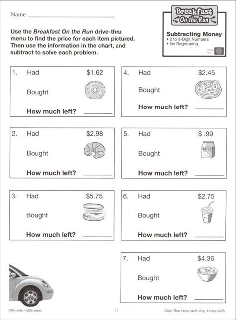 Give students the option of figuring out the answers using real or fake money or simply by using a pencil and paper to set up and solve the addition and subtraction problems. Restaurant Menu Math Worksheets Menus to Practice Math ...