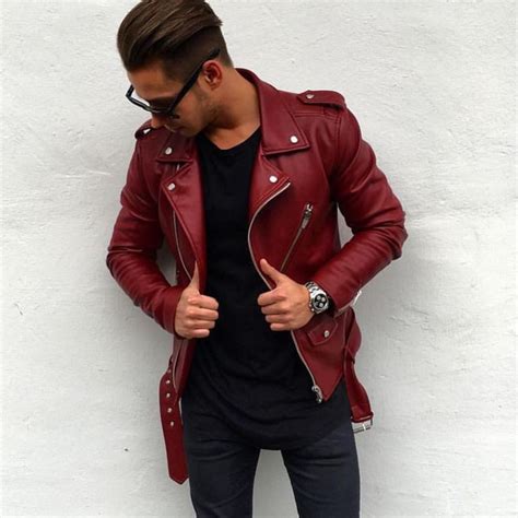 Red Leather Jacket For Men Coat Nj