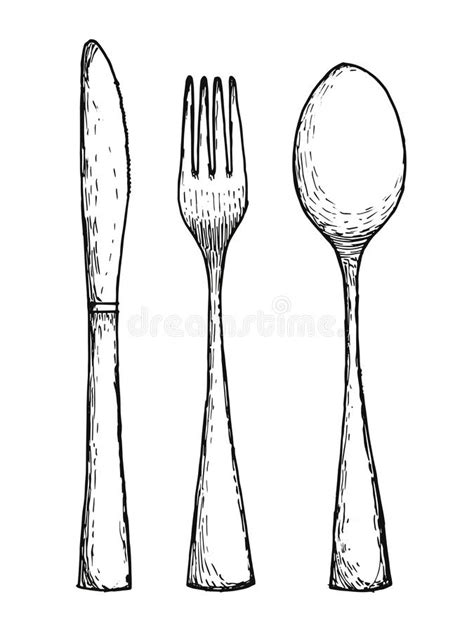 Emblème de couverts vintage cuillère à dessin, fourchette et couteau conception de cuisine. Ensemble De Vecteur De Cuillère Et De Couteau De ...